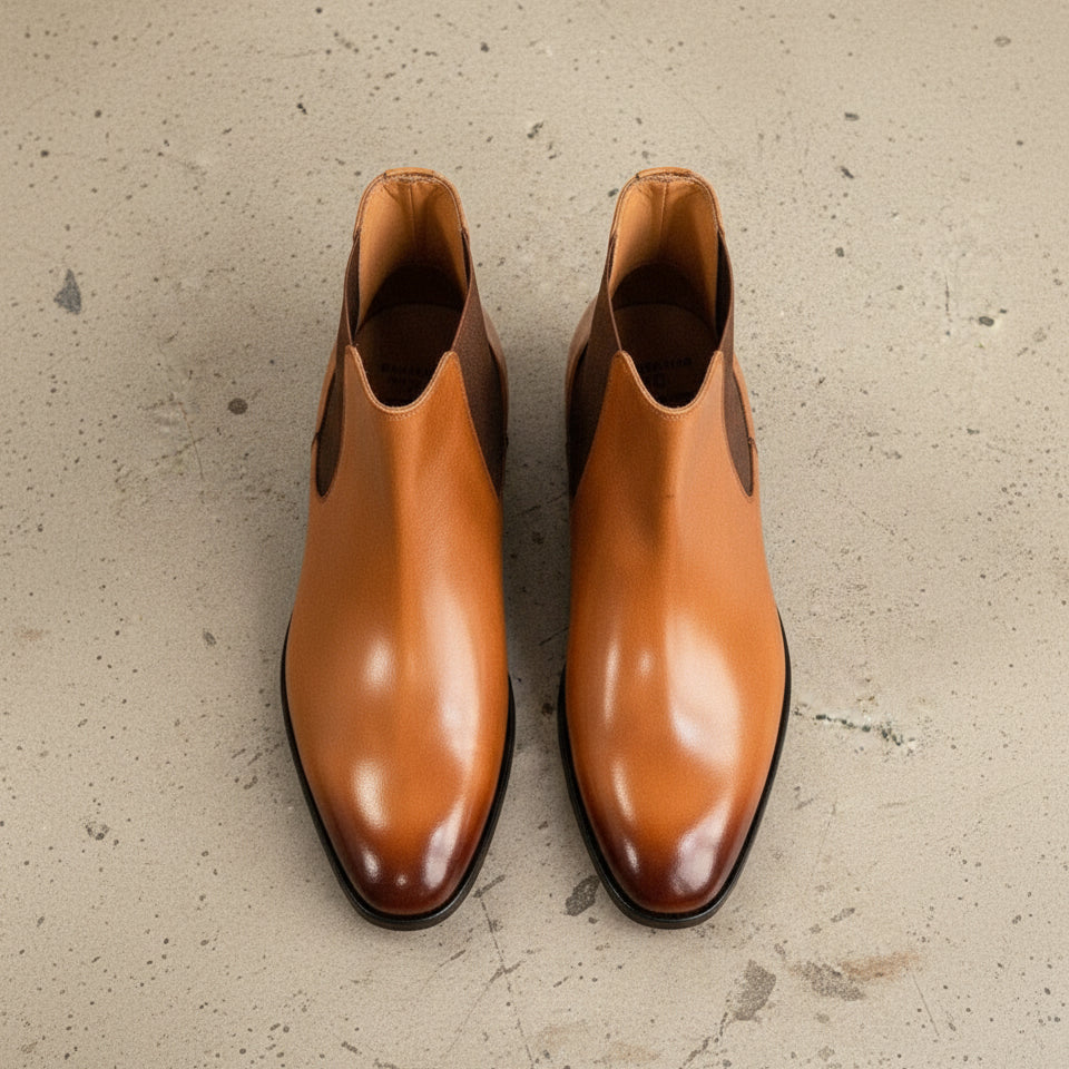 Handmade Men's Tan Leather Chelsea Boots