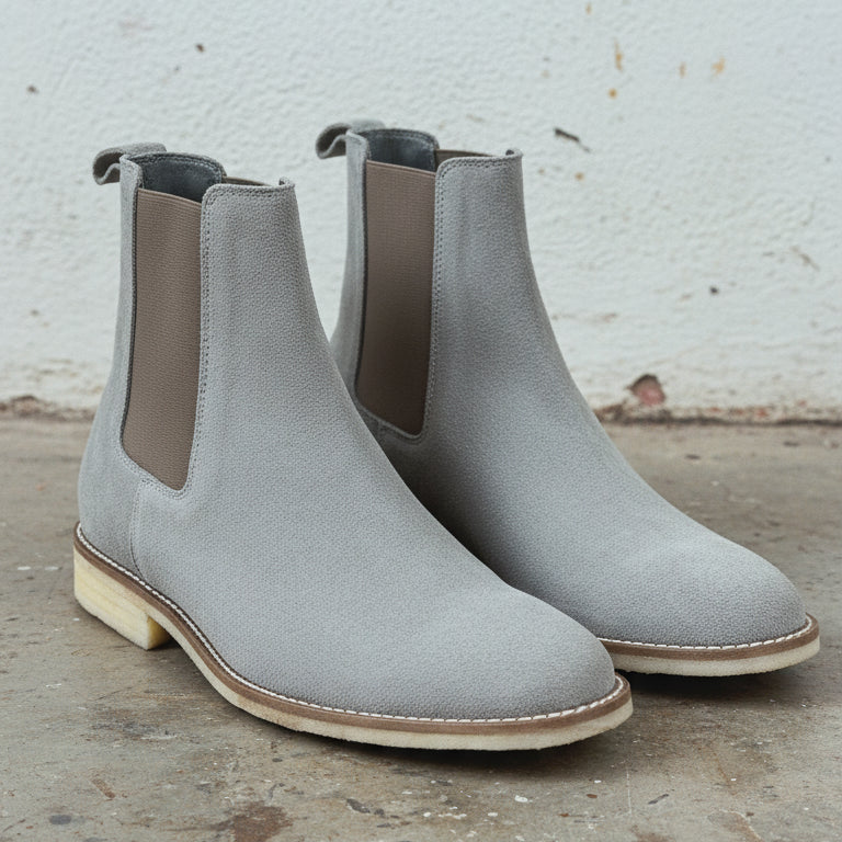 Men's Light Gray Suede Chelsea Boots