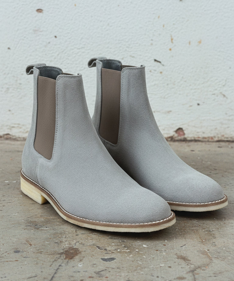 Men's Light Gray Suede Chelsea Boots