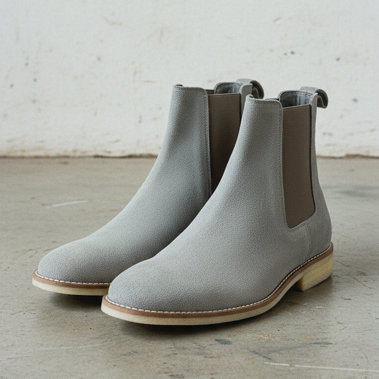 Men's Light Gray Suede Chelsea Boots