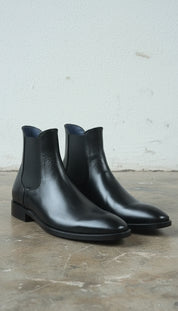 Handcrafted Men's Black Chelsea Leather Boots