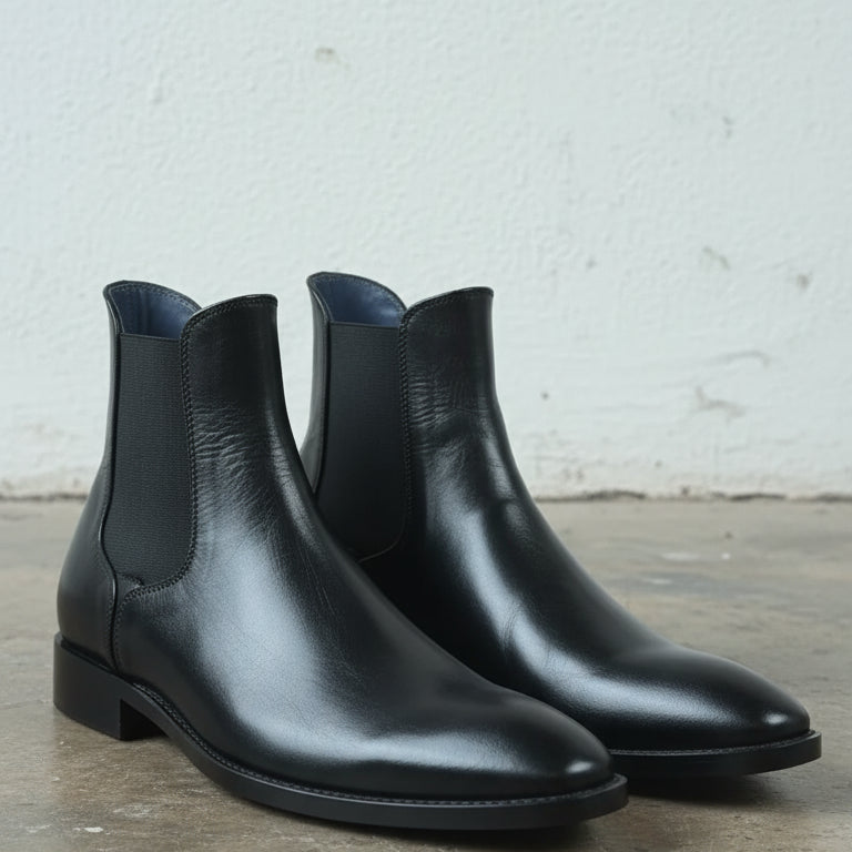 Handcrafted Men's Black Chelsea Leather Boots