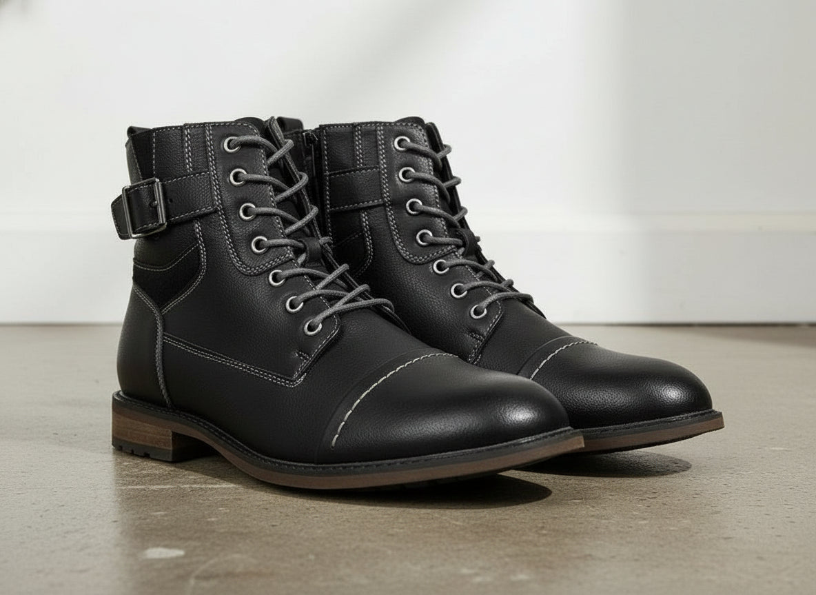 Handcrafted Men's Black Leather Boots