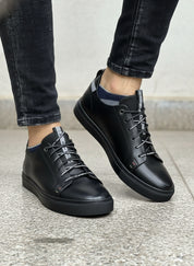 Men's Black Leather Low-Profile Sneakers