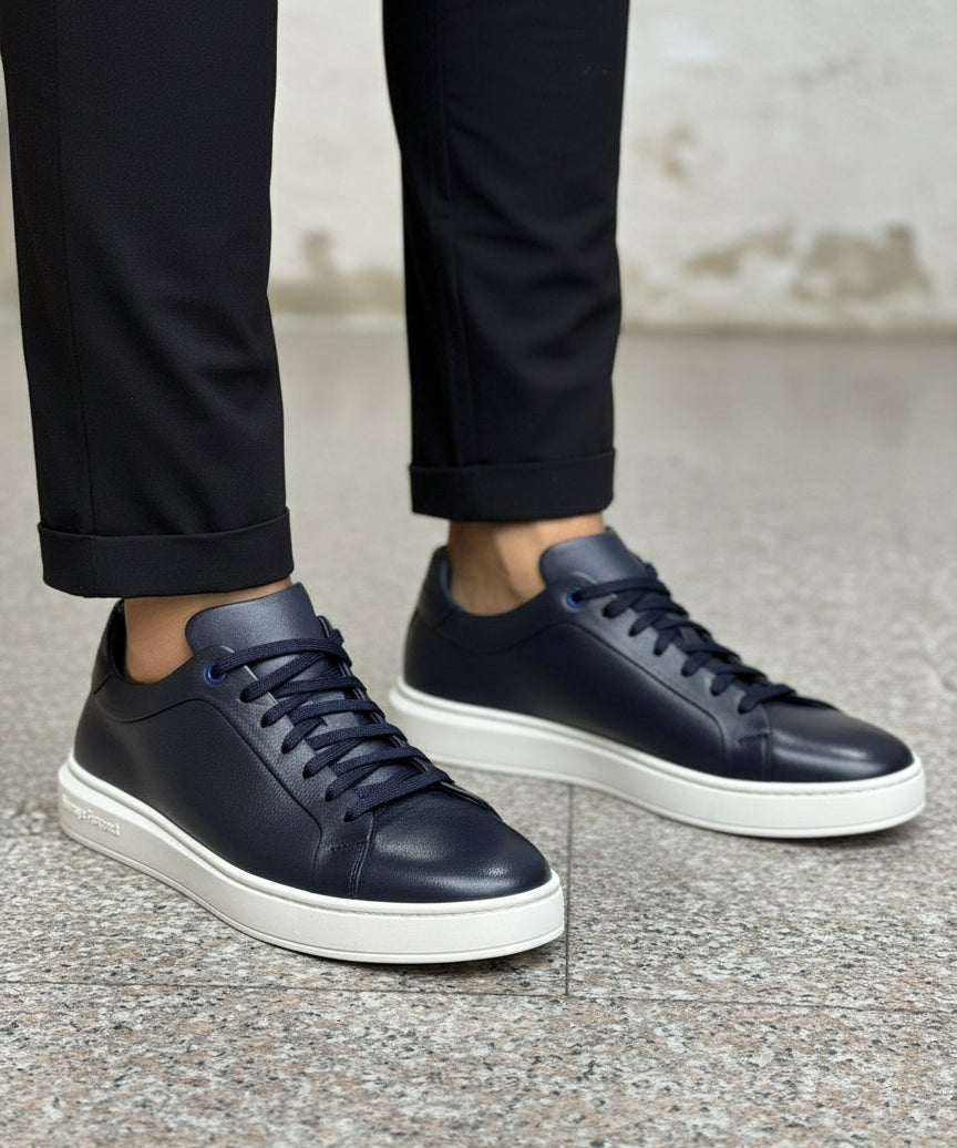 Men's Leather Navy Plain-Toe Sneaker