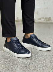 Men's Leather Navy Plain-Toe Sneaker