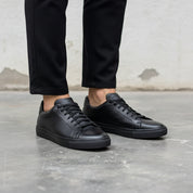 Black Leather Lace-Up Sneakers for Men