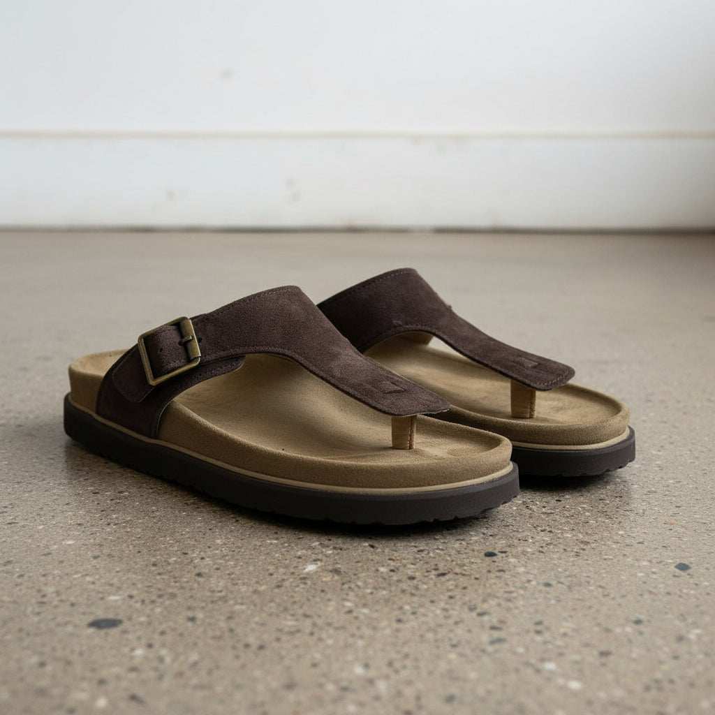Unisex Dark Brown Suede Thong Sandals