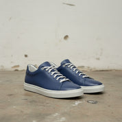 Men's Navy Blue Lace-Up Leather Sneakers