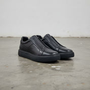 Men's Black Leather Slip-On Sneakers