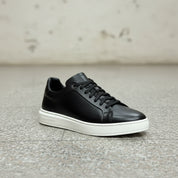Black Leather Men's Lace-Up Sneakers