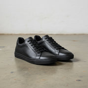 Men's Black Leather Plain-Toe Sneakers