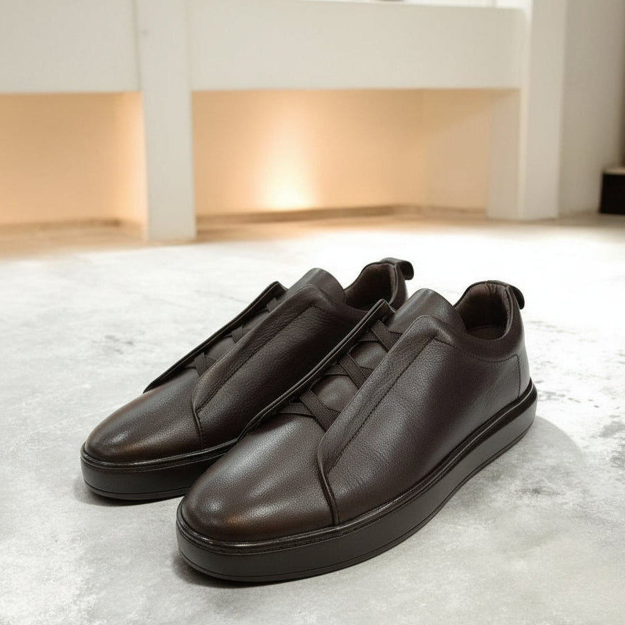 Men's Dark Brown Leather Loafer-Sneaker