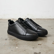 Men's Black Leather Slip-On Sneakers