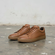 Men's Tan Leather Plain-Toe Sneakers