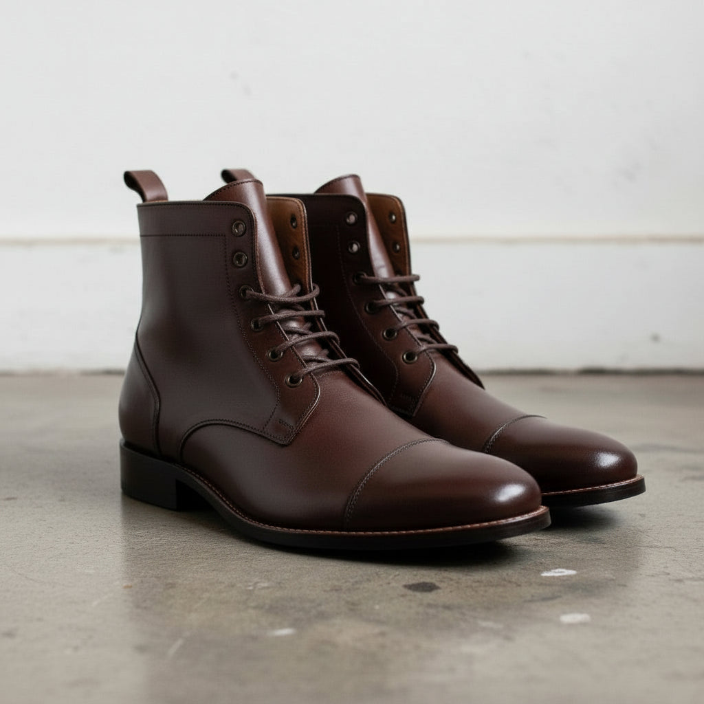 Handcrafted Men's Leather Cap-Toe Ankle Boots