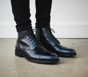 Handcrafted Men's Black Cap Toe Ankle Boots