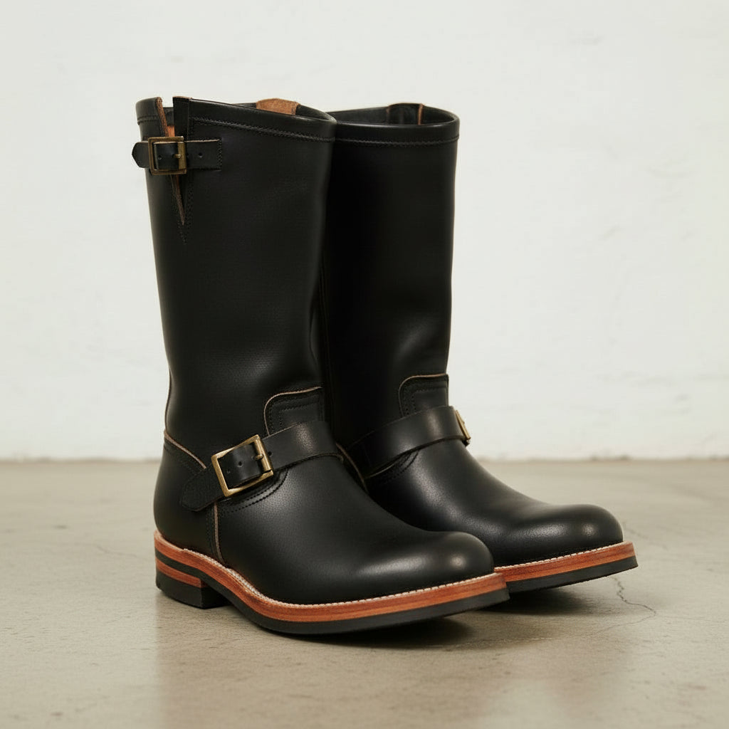 Handcrafted Western Cowboy Boots with Vintage Buckle and Square Heel