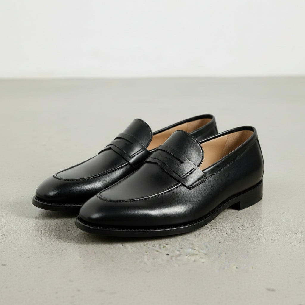 Handmade Black Leather Moccasins, Men's Tuxedo Shoes