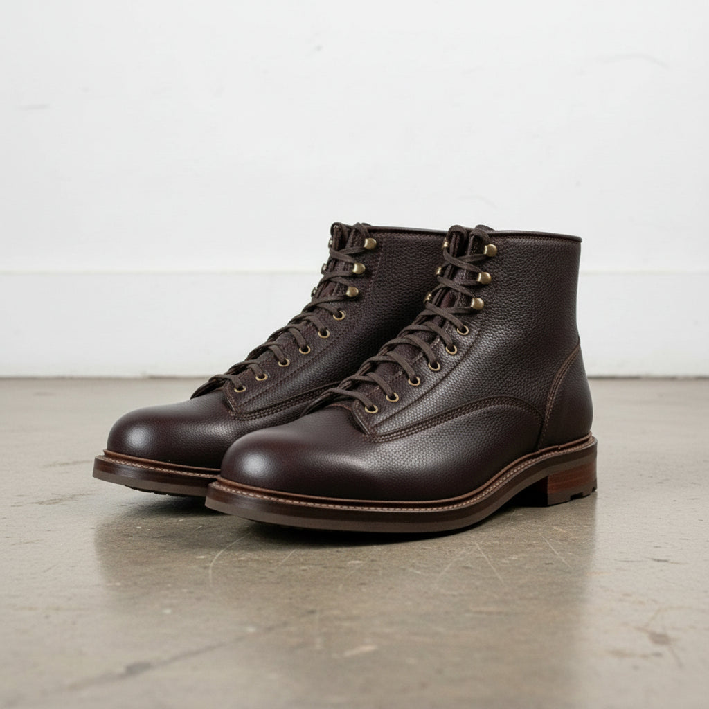 Men's Handmade Dark Brown Full-Grain Leather Combat Boots