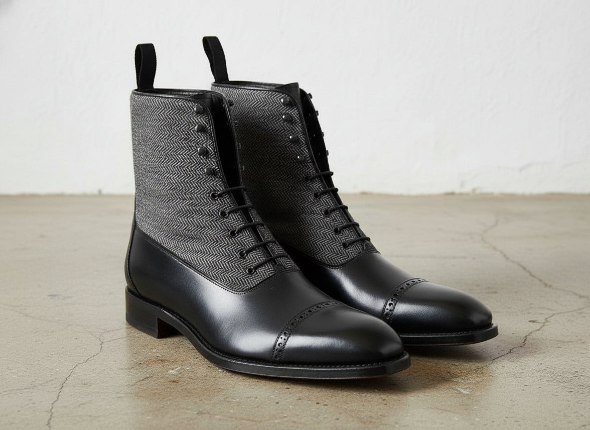 Men's Handmade Two Tone Cap Toe Ankle Lace Up Boots