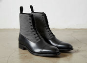 Men's Handmade Two Tone Cap Toe Ankle Lace Up Boots