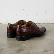 Men's Maroon Crocodile Texture Leather Dress Shoes