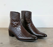 Handmade Men's Brown Classic Alligators  Side Zipper Boots