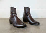 Handmade Men's Brown Classic Alligators  Side Zipper Boots