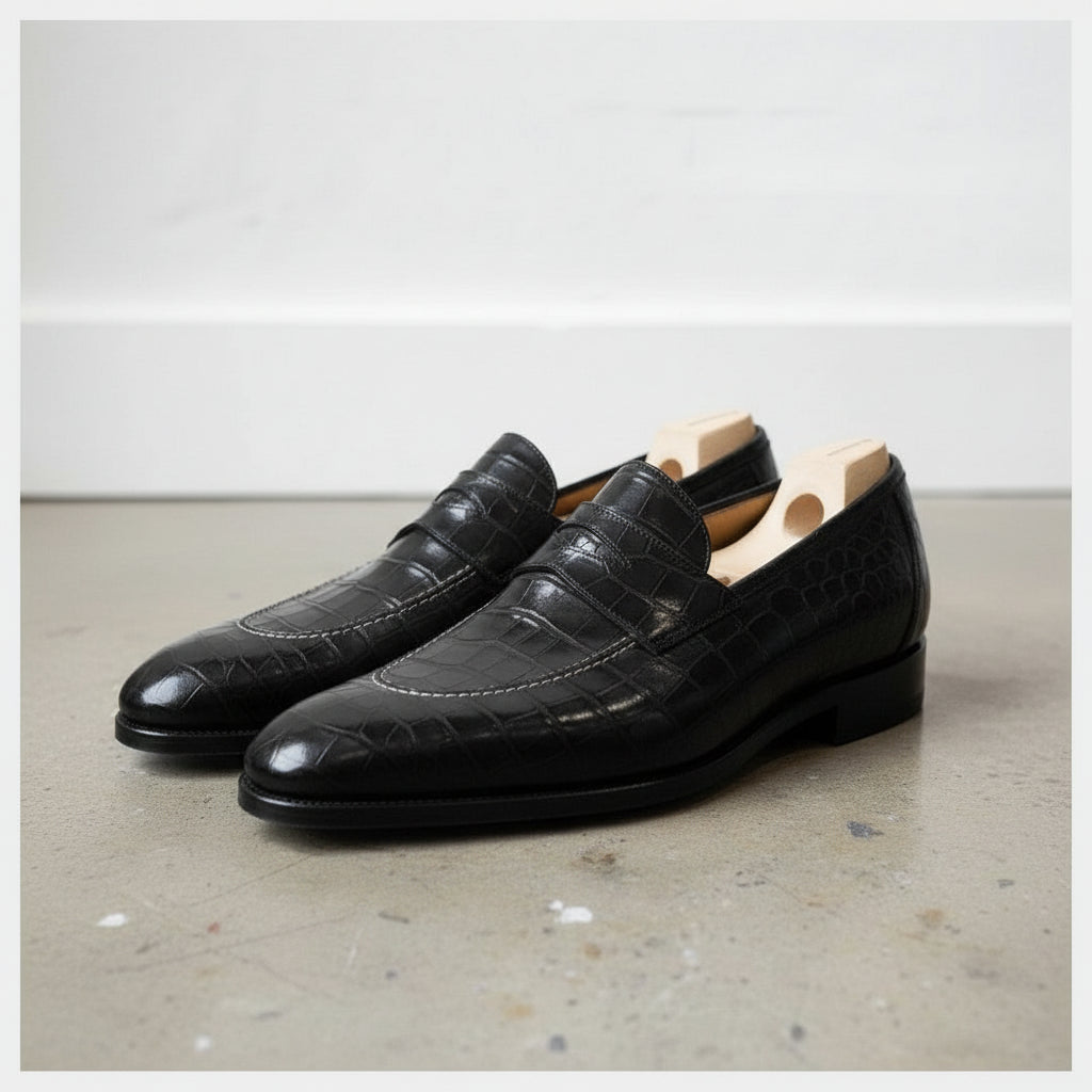 Men's Crocodile Patterned Moccasin Dress Shoes