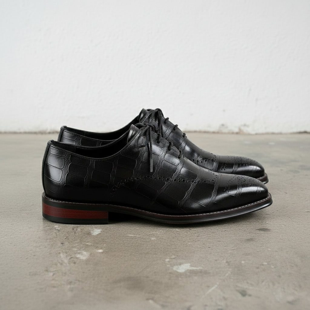 Handmade Men's Cow Leather Crocodile-pattern Oxfords