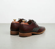 Handmade Men's Two Tone Wing Tip Dress Shoes, Good Year Welted Sole Shoes