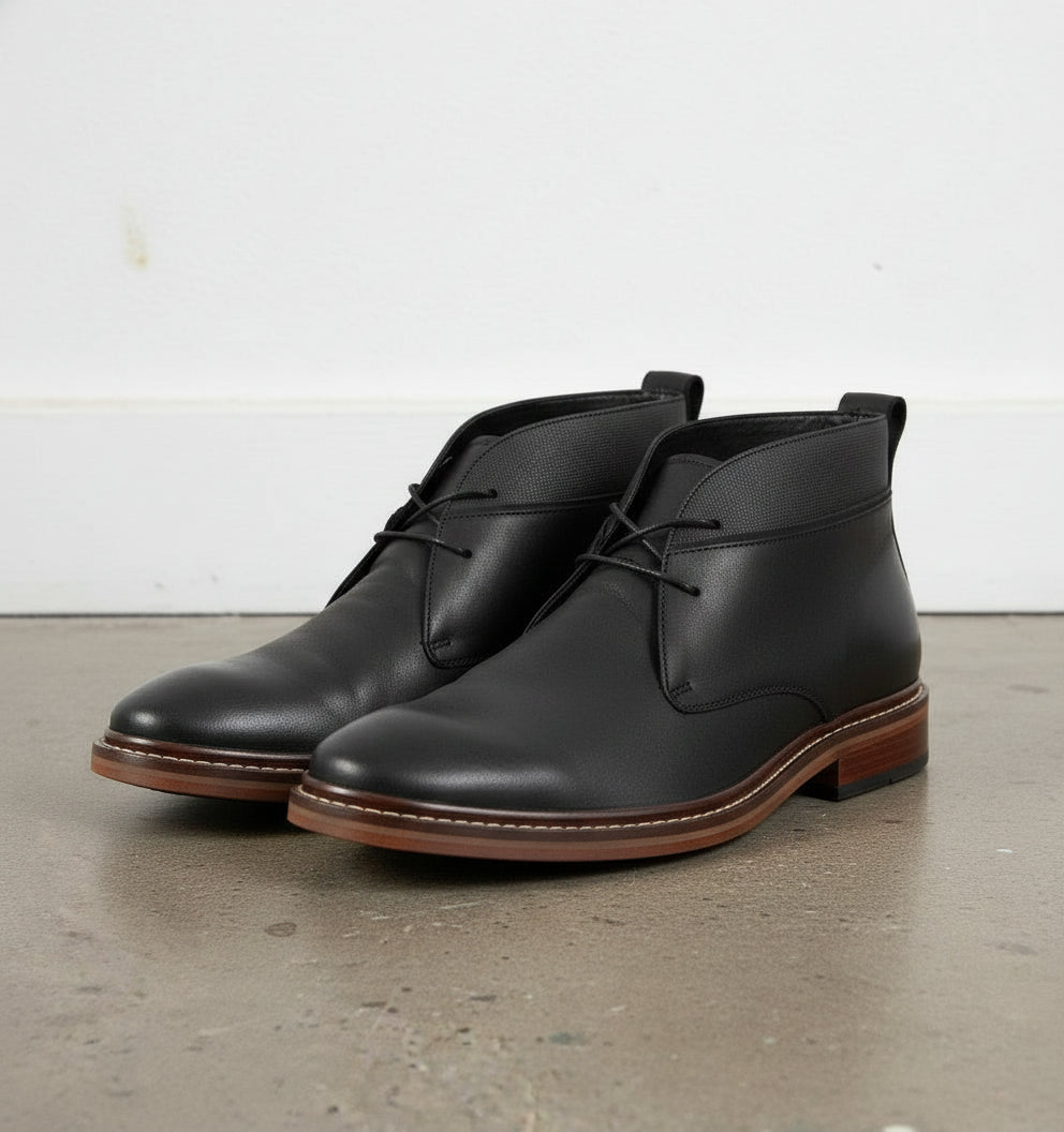 Handmade Men's Black Leather Lace Up Ankle Boots