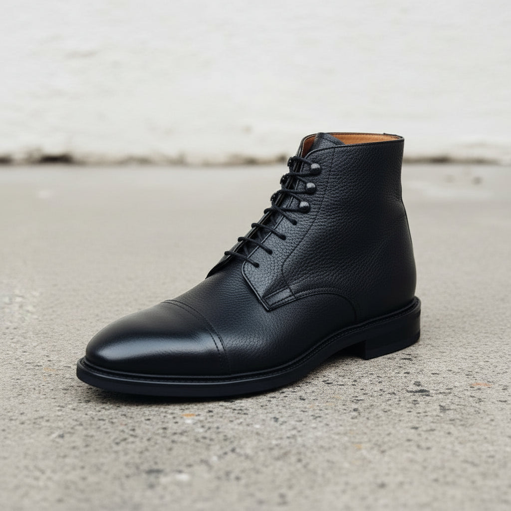 Handmade Men's Black Leather Ankle Dress Boots