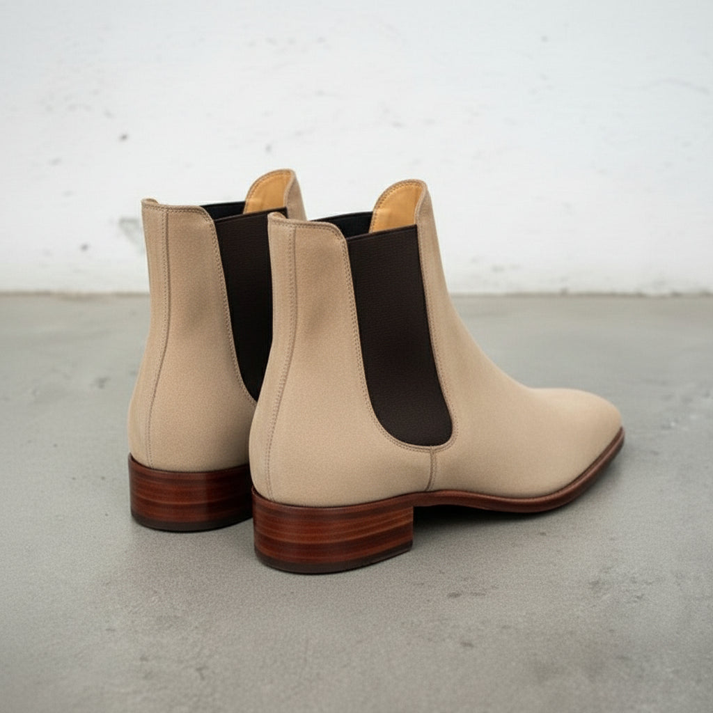 Handmade Men's Beige Suede Chelsea Ankle Boots