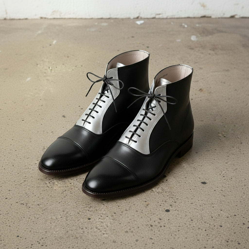 Handmade Men's Two Tone Cap Toe Lace Up Ankle Boots