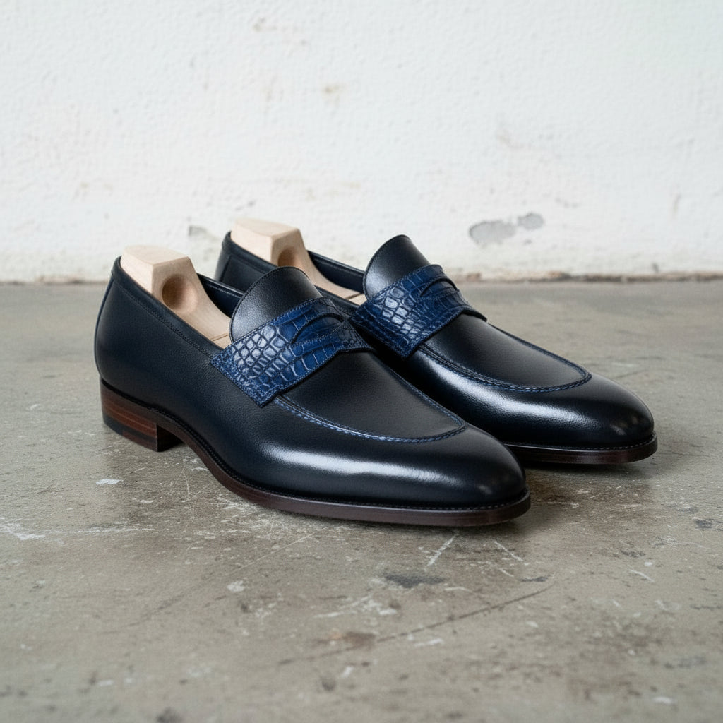 Handcrafted Men's Two-Tone Leather Moccasin Loafer Shoes
