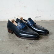 Handcrafted Men's Two-Tone Leather Moccasin Loafer Shoes