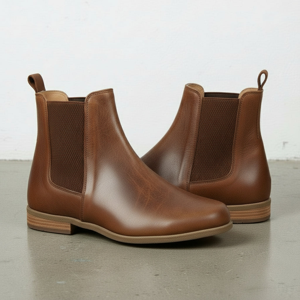 Women's Handmade Cognac Brown Leather Chelsea Boots