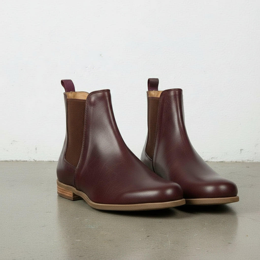Women's Handmade Burgundy Leather Chelsea Boots