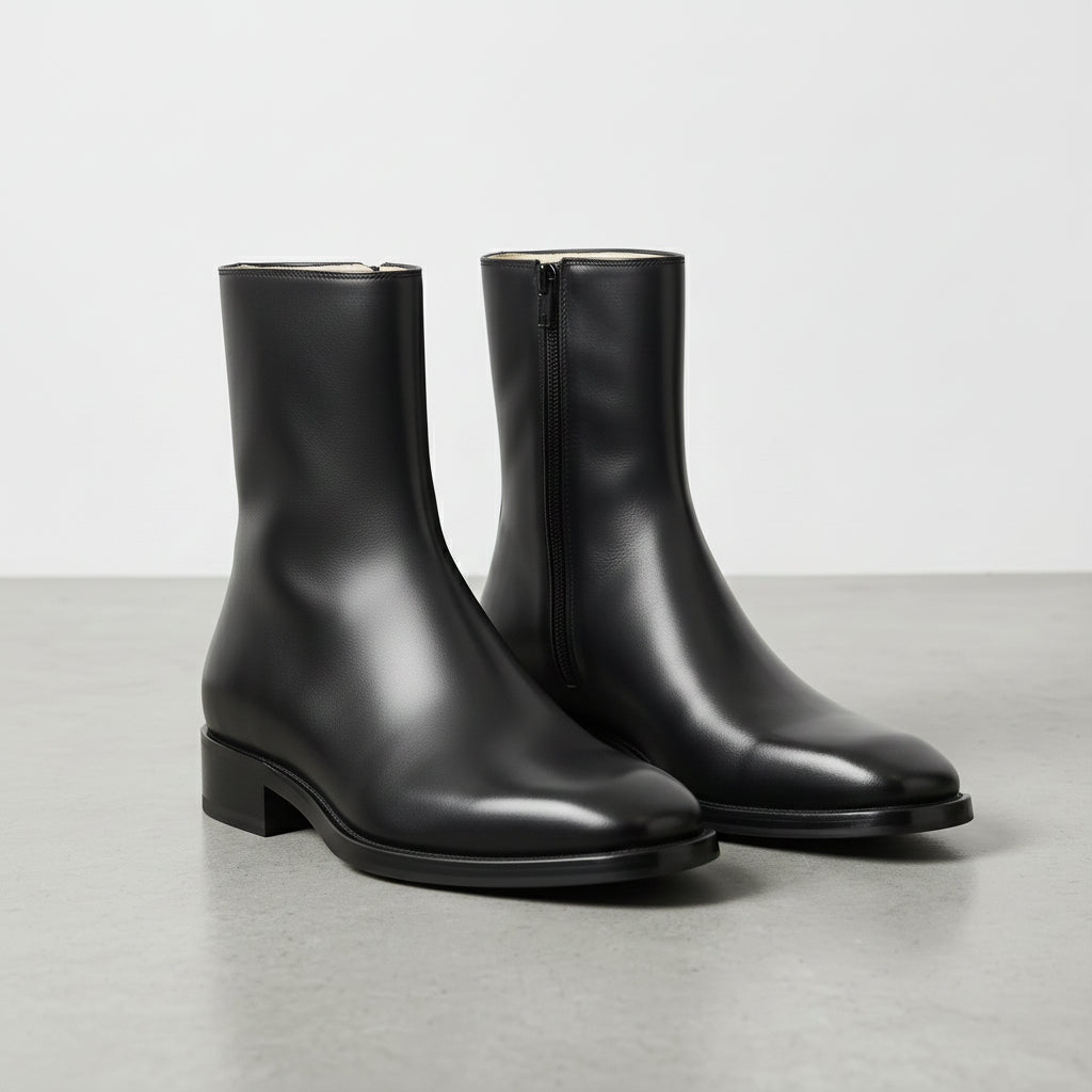 Men's High Ankle Black Zipper Fashion Boots