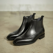 Men's Black Wingtip Leather Chelsea Boots