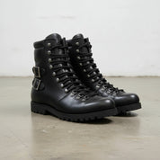 Men's Black Plain-Toe Leather Hiker Boots
