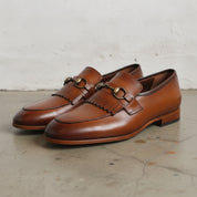 Men's Brown Plain-Toe Leather Bit Loafers