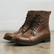Men's Brown Cap-Toe Leather Lace-Up Combat Boots — Alderley