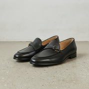 Men's Black Apron-Toe Leather Bit Loafers