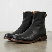 angle-view-showing-depth - Men's Distressed Ankle Boots, Full-Grain Leather Ankle Boots, Buckle Strap Ankle Boots