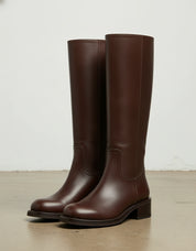 angle-view-showing-depth - Women's Handmade Brown Knee-High Leather Riding Boots