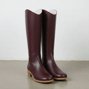 angle-view-showing-depth - Women's Handmade Burgundy Knee-High Leather Chelsea Boots