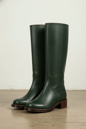 angle-view-showing-depth - Women's Handmade Dark Green Knee-High Leather Riding Boots